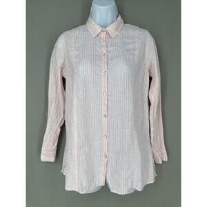 J Jill Top Womens XSP Pink Linen Shirt Long Sleeve Button Beachy White Stripe